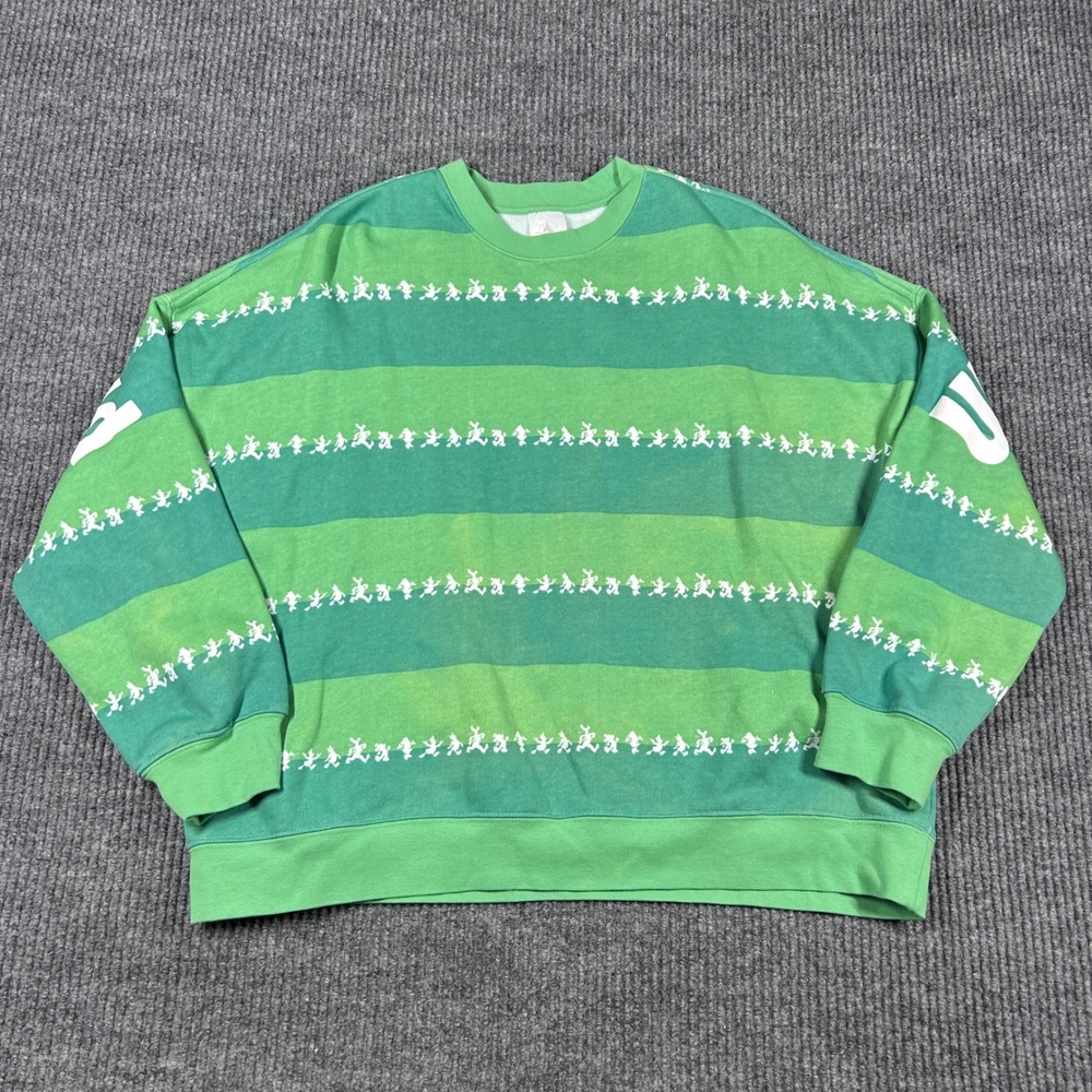 Disney Sweatshirt Women's M World Spirit Jersey Green Striped‎ Mickey Mouse - Picture 3 of 6